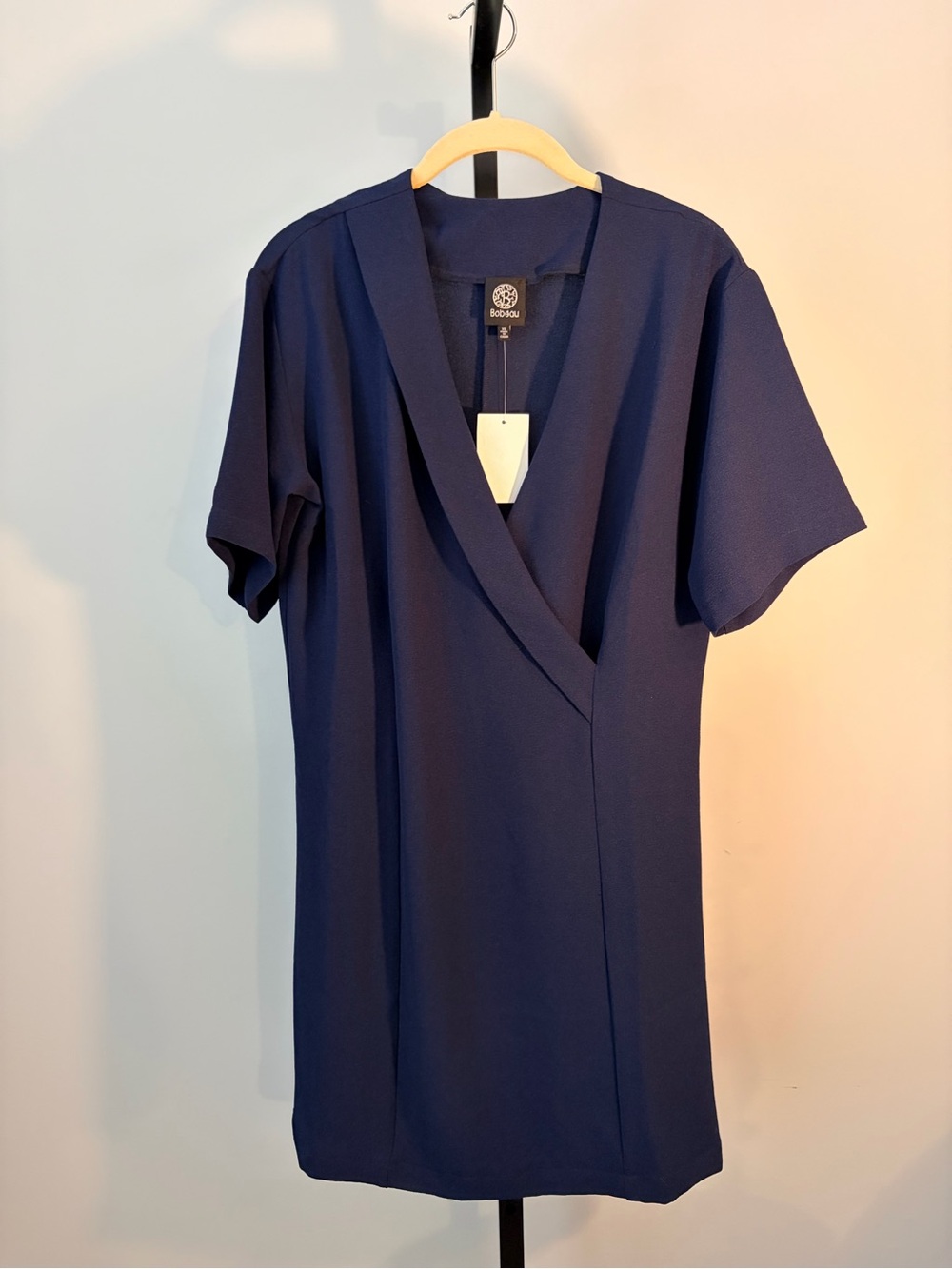 bobeau Navy Wrap-Front Short Sleeve Midi Dress